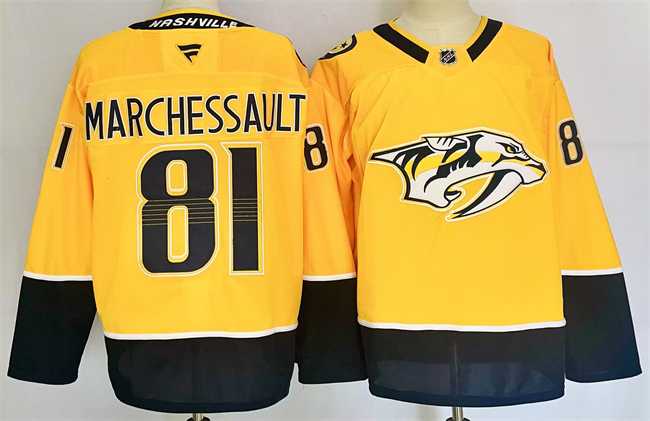 Mens Nashville Predators #81 Jonathan Marchessault Gold 2024-25 Home Stitched Hockey Jersey